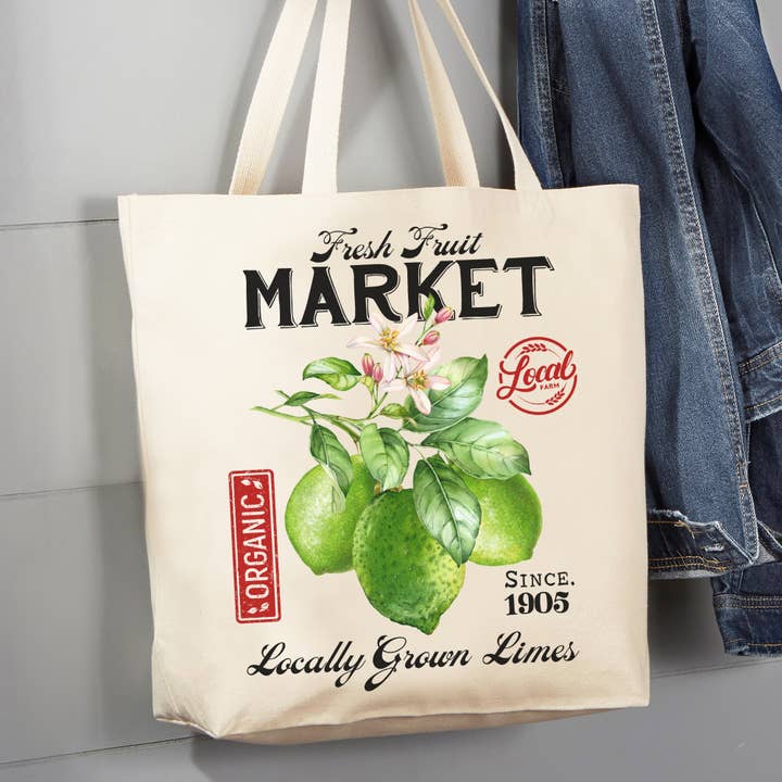 Farmhouse Organic Limes Market 12 oz Canvas Tote Bag for wholesale by Avery Lane Gifts