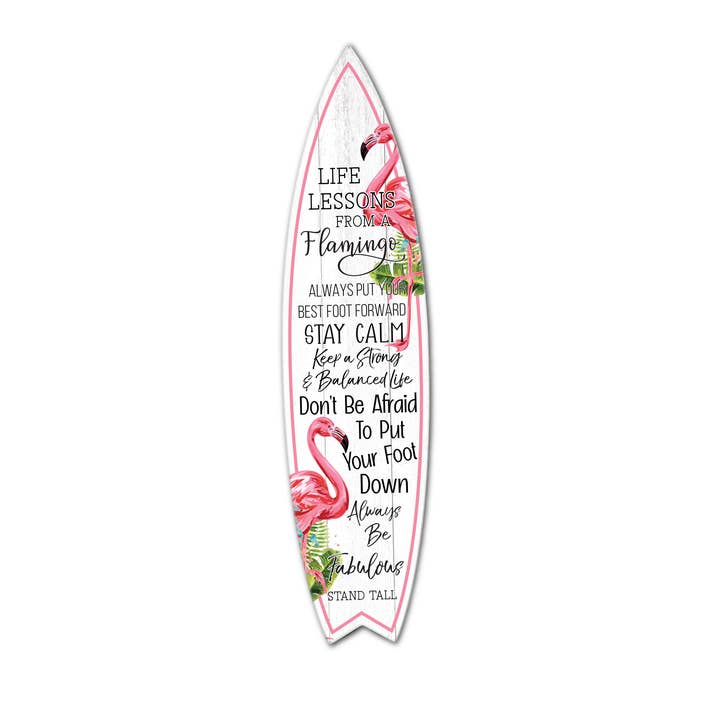 ACCENT DE MUR DE PLANCHE DE SURF LEÇONS DE VIE FLAMANT ROSE pour la vente par Jarmz Designs