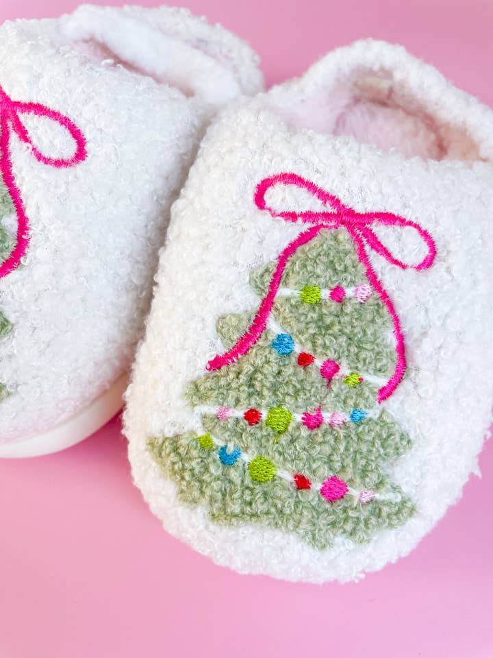 Rock Paper Scissors - Wholesale Slippers - Kids - Toddler/Kids Pink Bow Christmas Tree Slippers