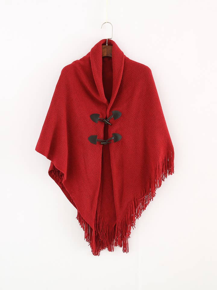 HIDDENBRAND - Wholesale Cardigan - Women's - Buttoned Cardigan Fringe Shawl