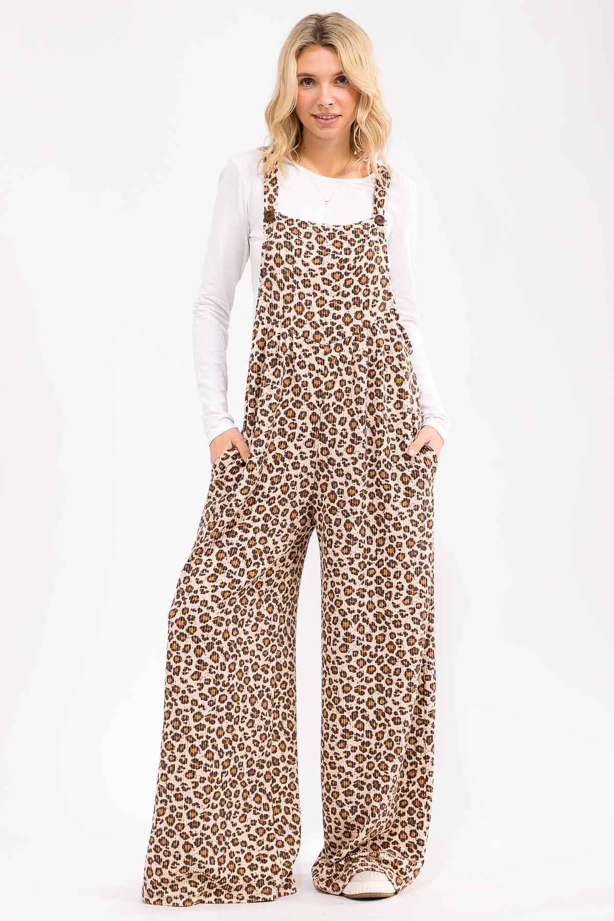 As Shown Leopard Print Wide Leg Overall Jumpsuit J6106 for wholesale on Faire