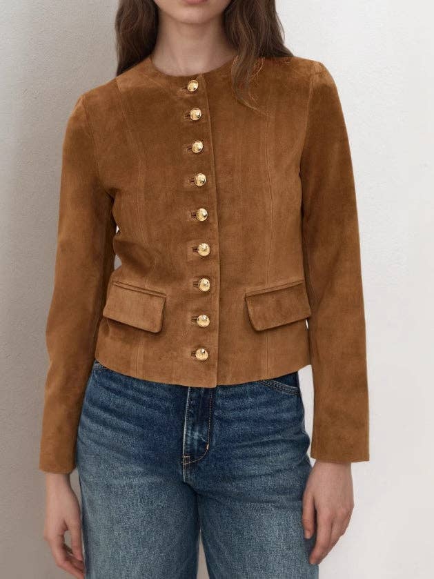 Suede Single Button Crop Coat Mid Heavy Brown N5Z551 for wholesale on Faire5