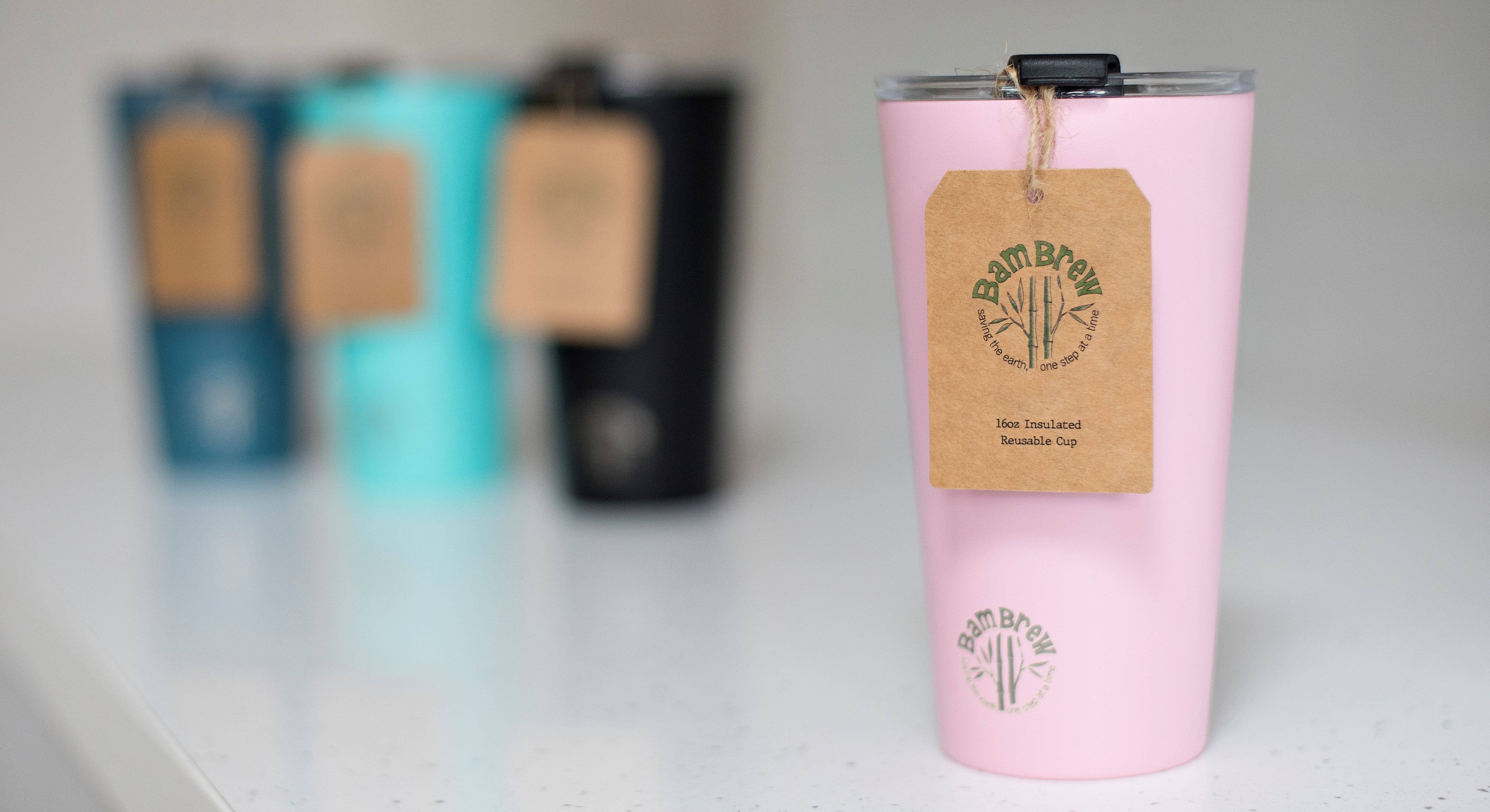 Bambrew - Wholesale Insulated Mug/Tumbler - Pink 16oz Stainless Steel Reusable Cup1