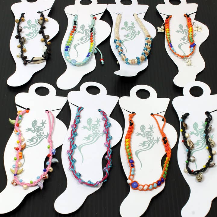 Bunte Kordel- und Perlenfußkettchen für den Großhandel von Western Counties Wholesale