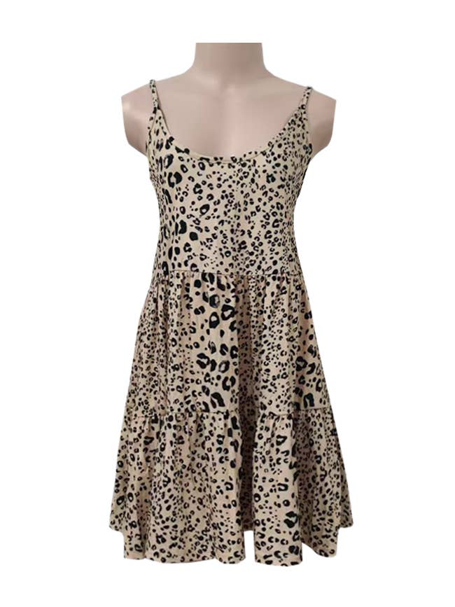 Casual Sleeveless Suspender Leopard Print Dress for wholesale by Rosa Clothing