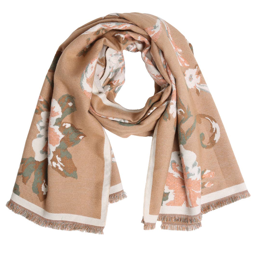 Fashion City – Engroshandel Tørklæde - Dame – Fed blomsteromslag aflangt sjal tørklæde med frynser0