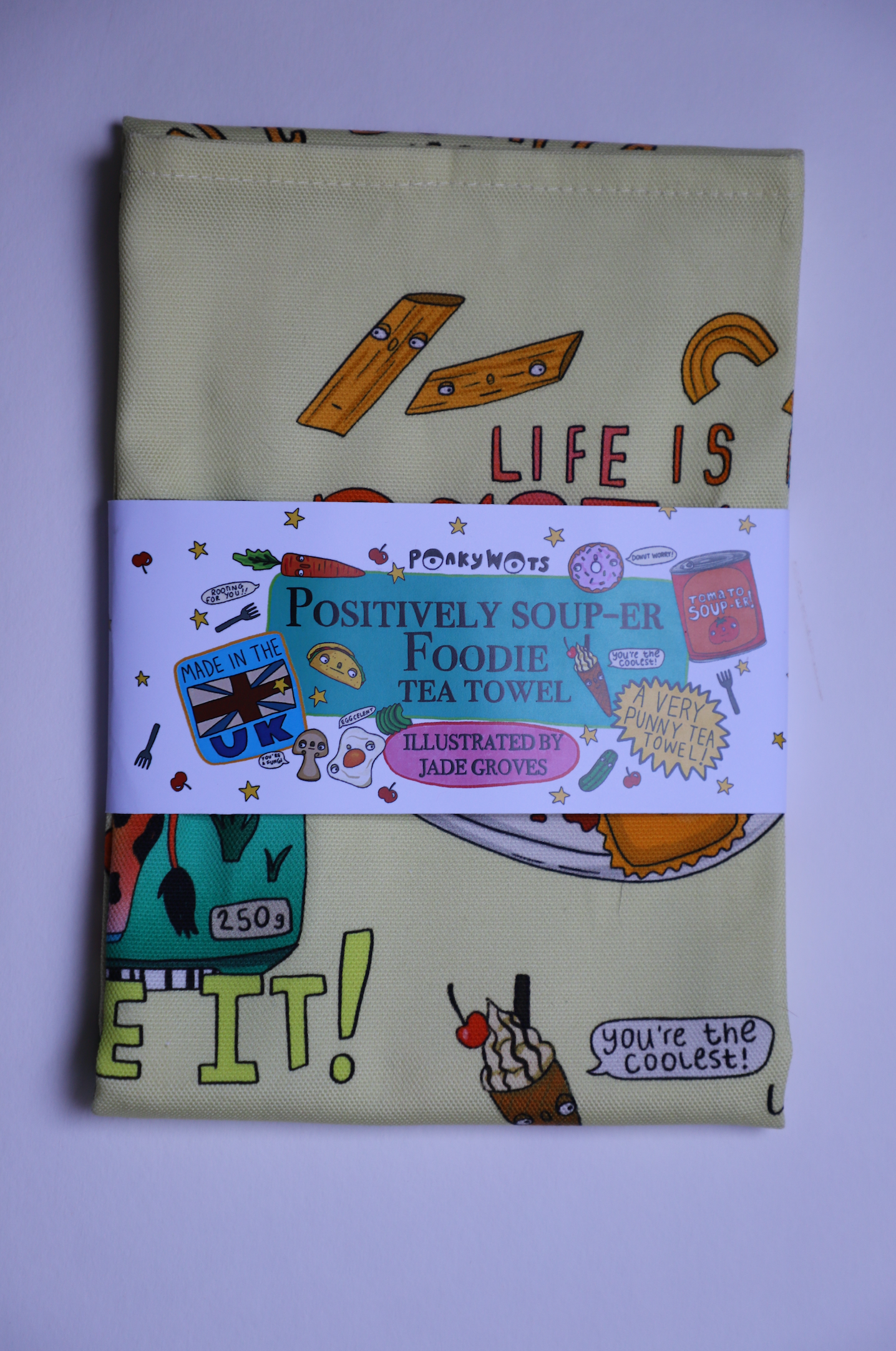 PonkyWots – wholesale Tea towel – PonkyWots Positively Soup-er Foodie Pun Tea Towel2