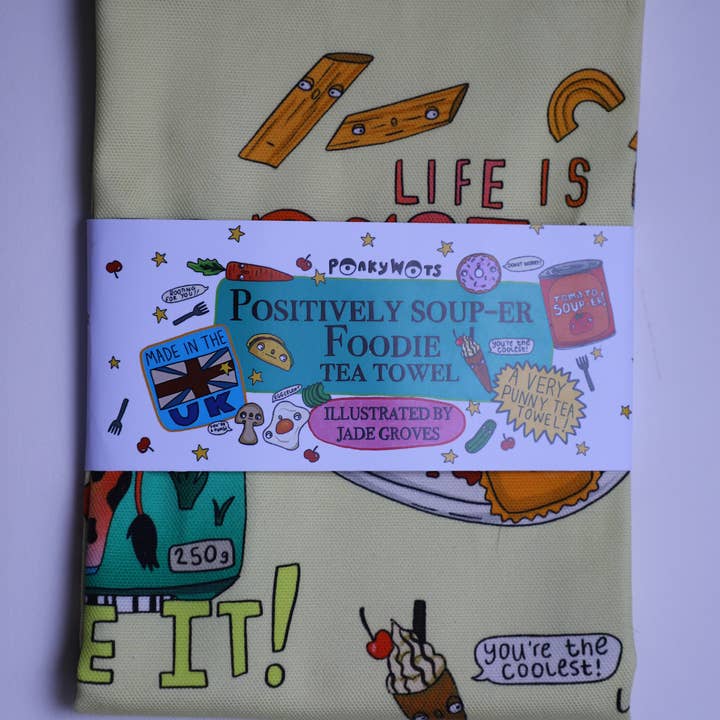 PonkyWots – wholesale Tea towel – PonkyWots Positively Soup-er Foodie Pun Tea Towel2