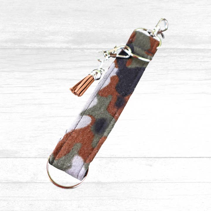 Kimmi Jo - Wholesale Keychain - Women's - Brown Camo Wristlet Keychain with Charm Bar and Tassel