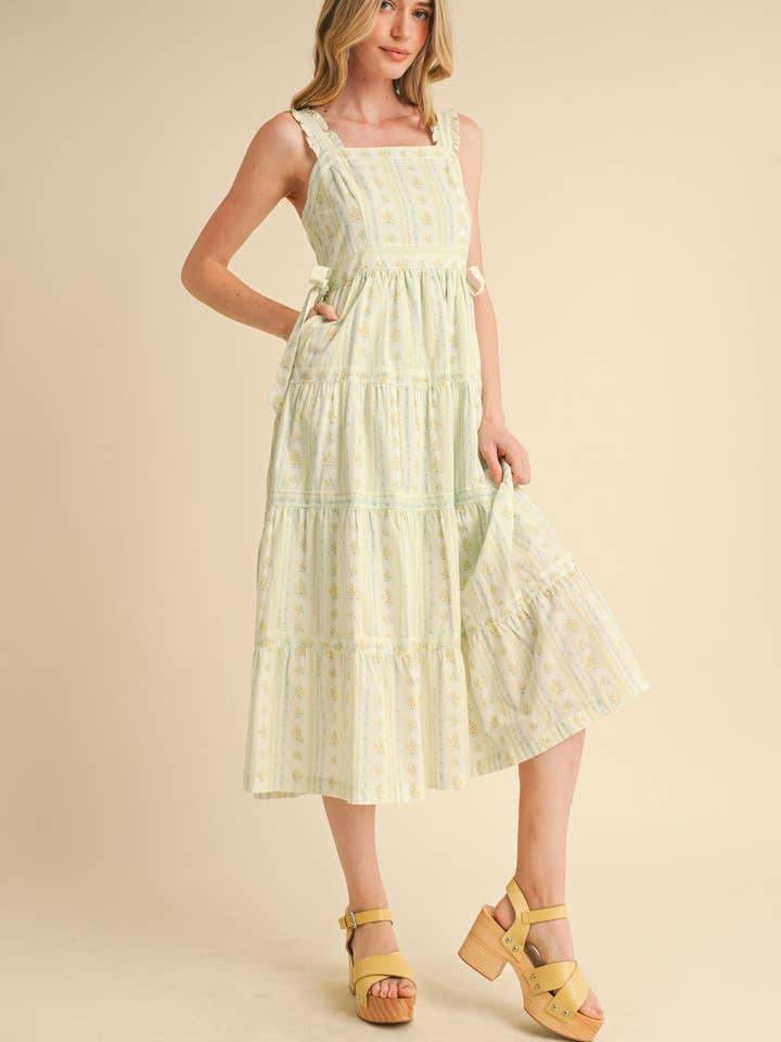 &MERCI - Vente Robe – femme - ROBE MIDI FLORALE À BRETELLES VOLANTÉES AVEC NŒUDS LATÉRAUX À NOUER MDR358621