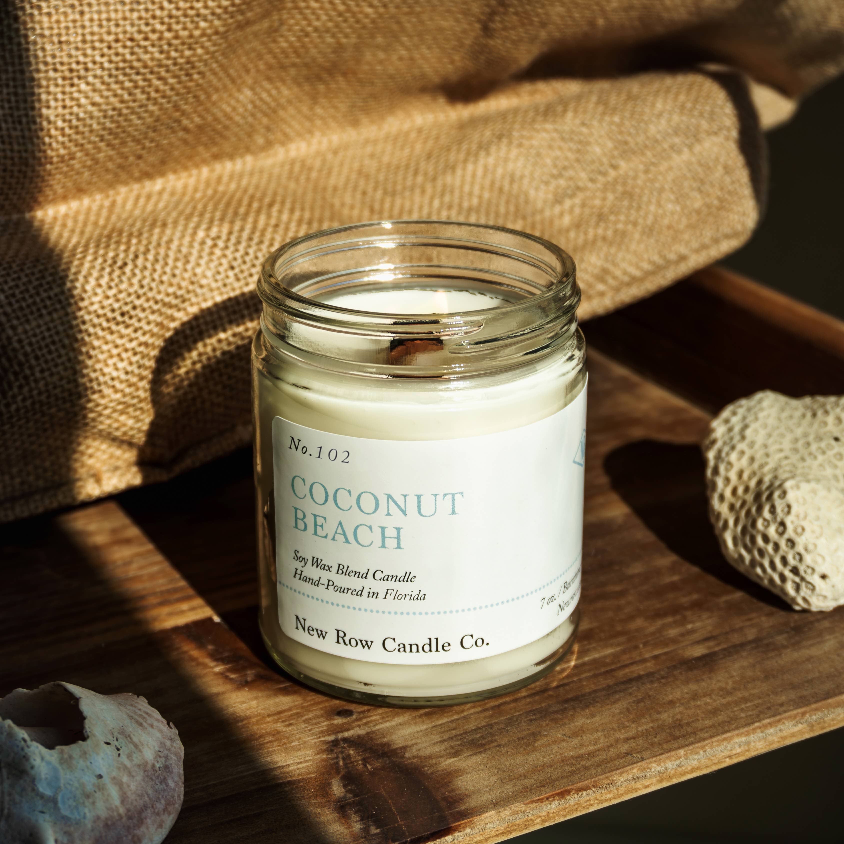 New Row Candle Co. - Wholesale Jar/Filled Candle - Coconut Beach Wood Wick Farmhouse Candle