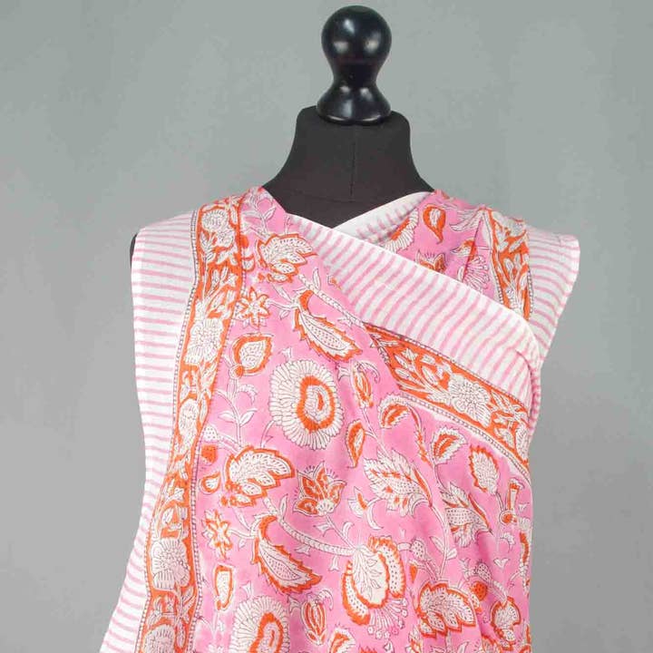 Beach Coverup Sarong Pareo - Orange Coral Floral With Pink for wholesale by Kantha Decor