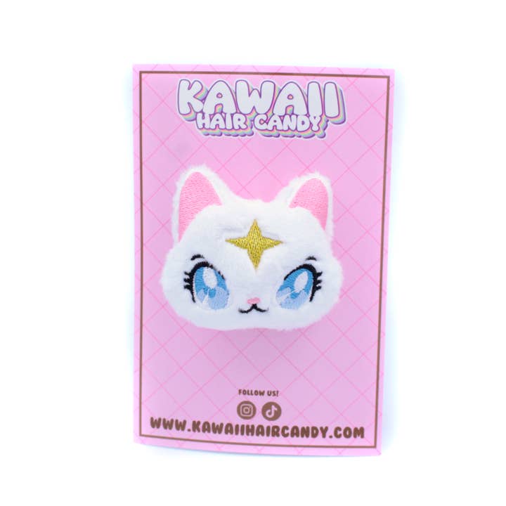 Kawaii Hair Candy - Wholesale Hair Clip - Women's - White Plush Anime Style Kawaii Celestial Cat Hair Clip