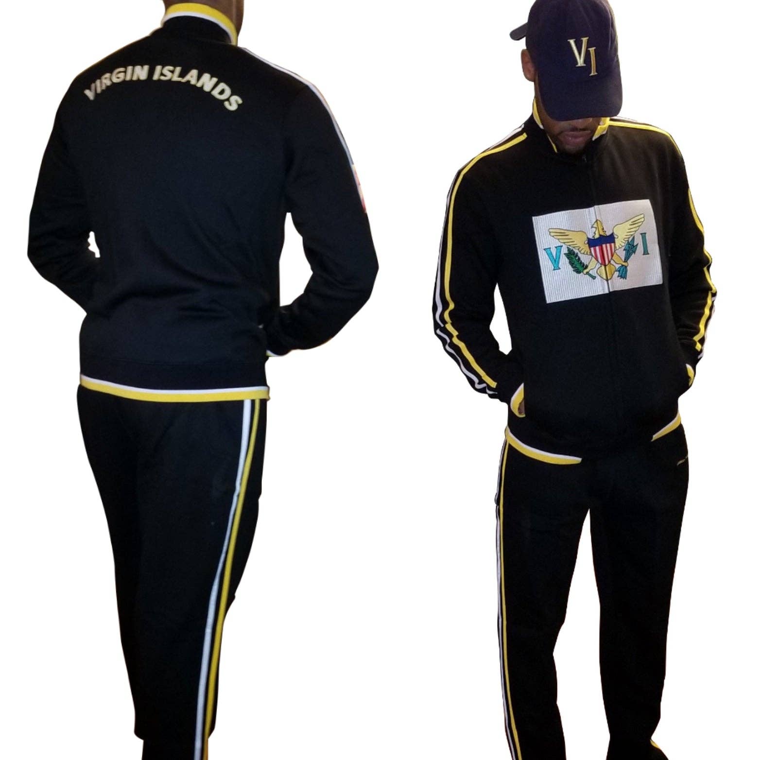 Black Us Virgin Islands Sweatsuit (Flag Jacket And Pants) for wholesale on Faire
