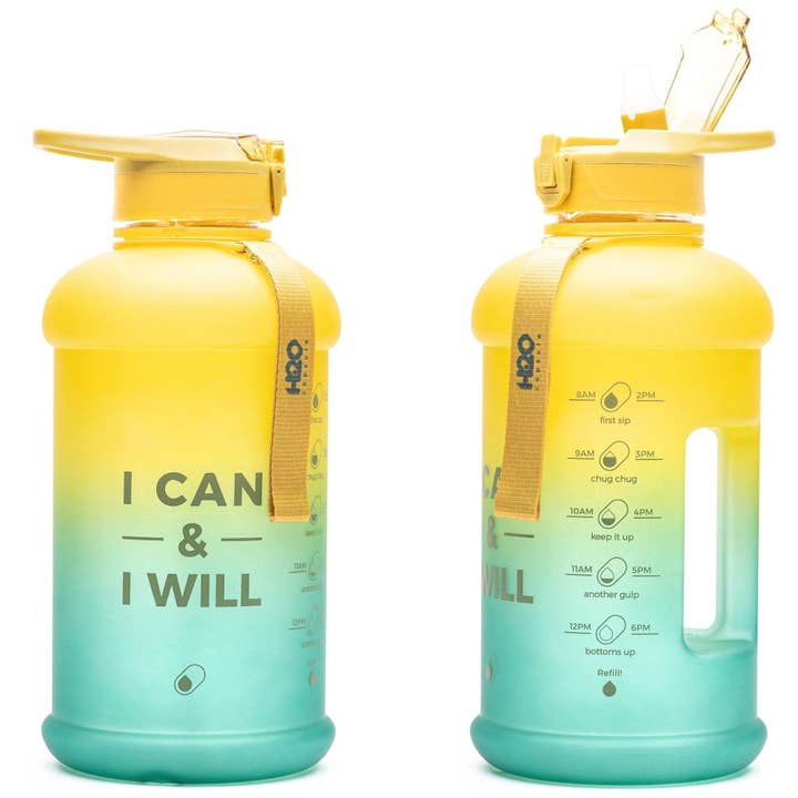 H2O Capsule - Vendita all'ingrosso Borracce - Fresh Avocado - Bottiglia d'acqua INSPO in capsule H2O da mezzo gallone con indicatore orario e cannuccia