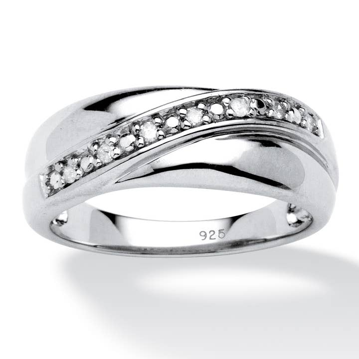 Men's Round Diamond Wedding Band in Platinum-plated Silver for wholesale by PalmBeach Jewelry