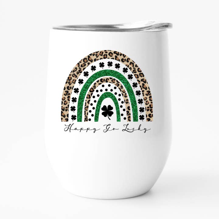 Happy Go Lucky St. Patrick's Day Insulated Wine Tumbler for wholesale by Fbombs & Booze
