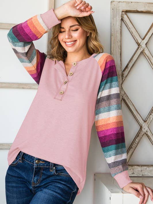 ET6748-11 STRIPE PRINT CONTRAST TOP for wholesale by HEIMISH