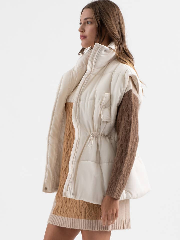 Blu Pepper - Wholesale Outerwear Vest - Women's - OVERSIZED DRAWSTRING PUFFER VEST