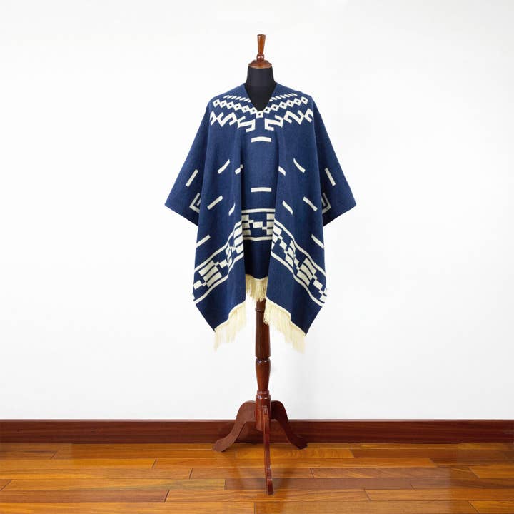 ECUALAMA - Wholesale Poncho - Unisex - Clint Eastwood Poncho cowboy Serape replica handmade of Alpaca wool Unisex - navy blue2