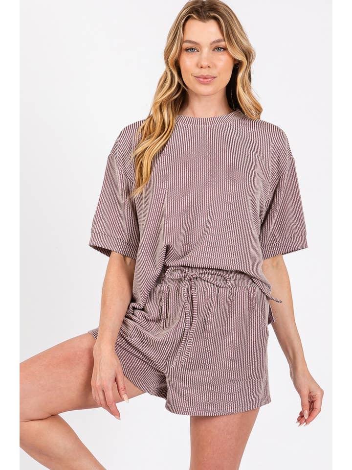 Sewn and Seen - Wholesale Lounge Set - Women's - RIBBED ROUND NECK TOP AND SHORTS SET53