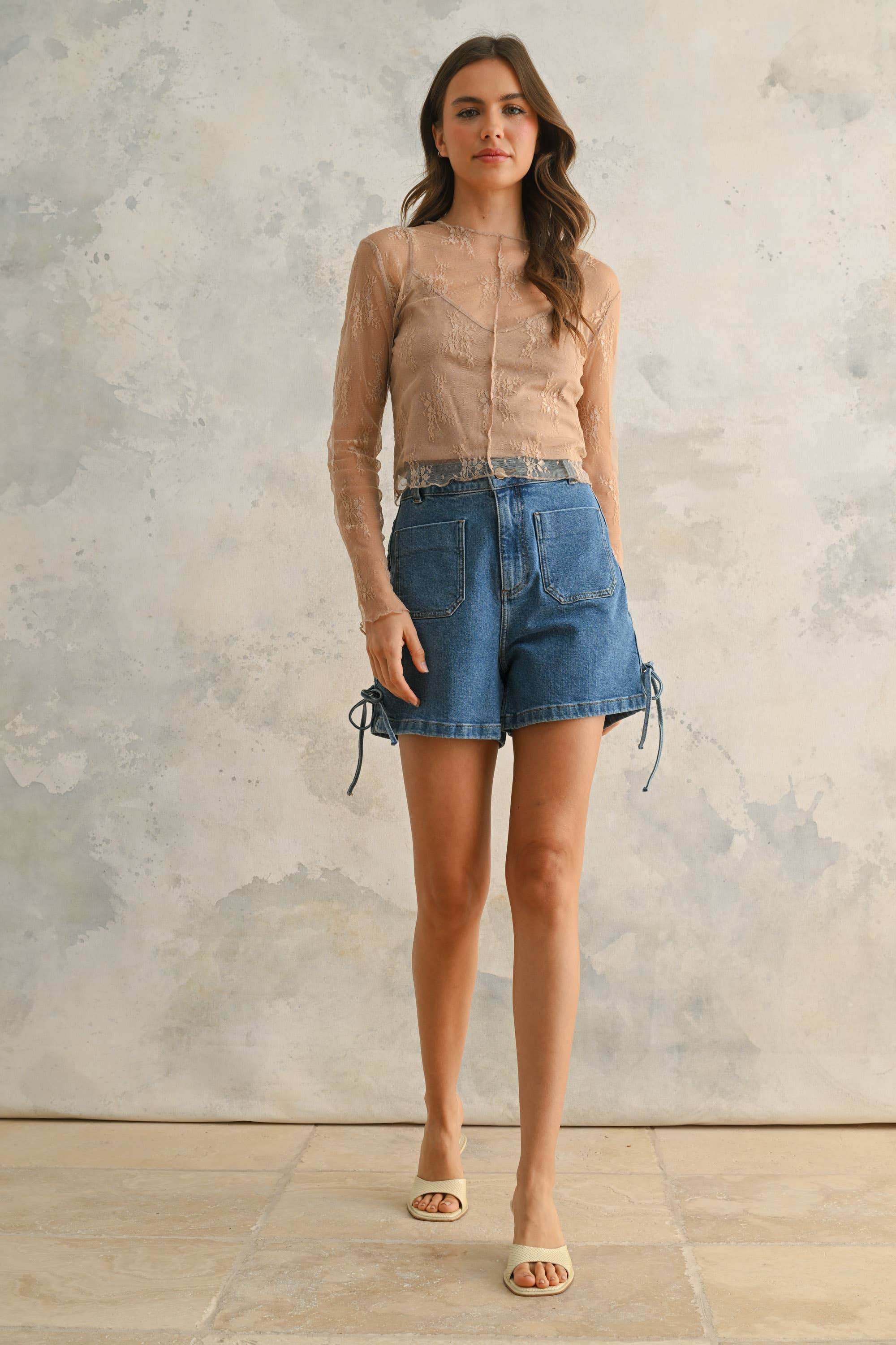 MIOU MUSE - Vente Haut en maille – femme - Haut en dentelle à manches longues avec doublure intégrée13