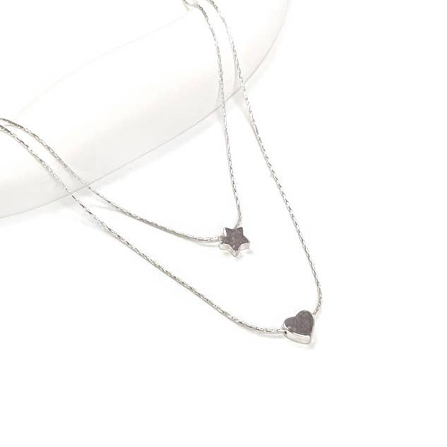 StarryNYC - Wholesale Pendant/Charm Necklace - Star & Heart Brass Charm Double Layer Dainty Necklace1