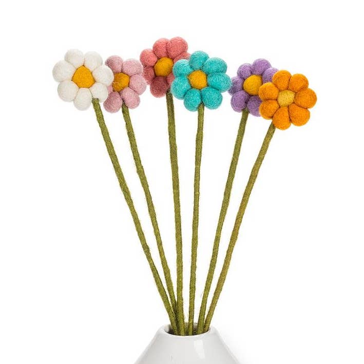 Pompom Daisy Stem-6Asst-13"H for engroshandel hos Abbott