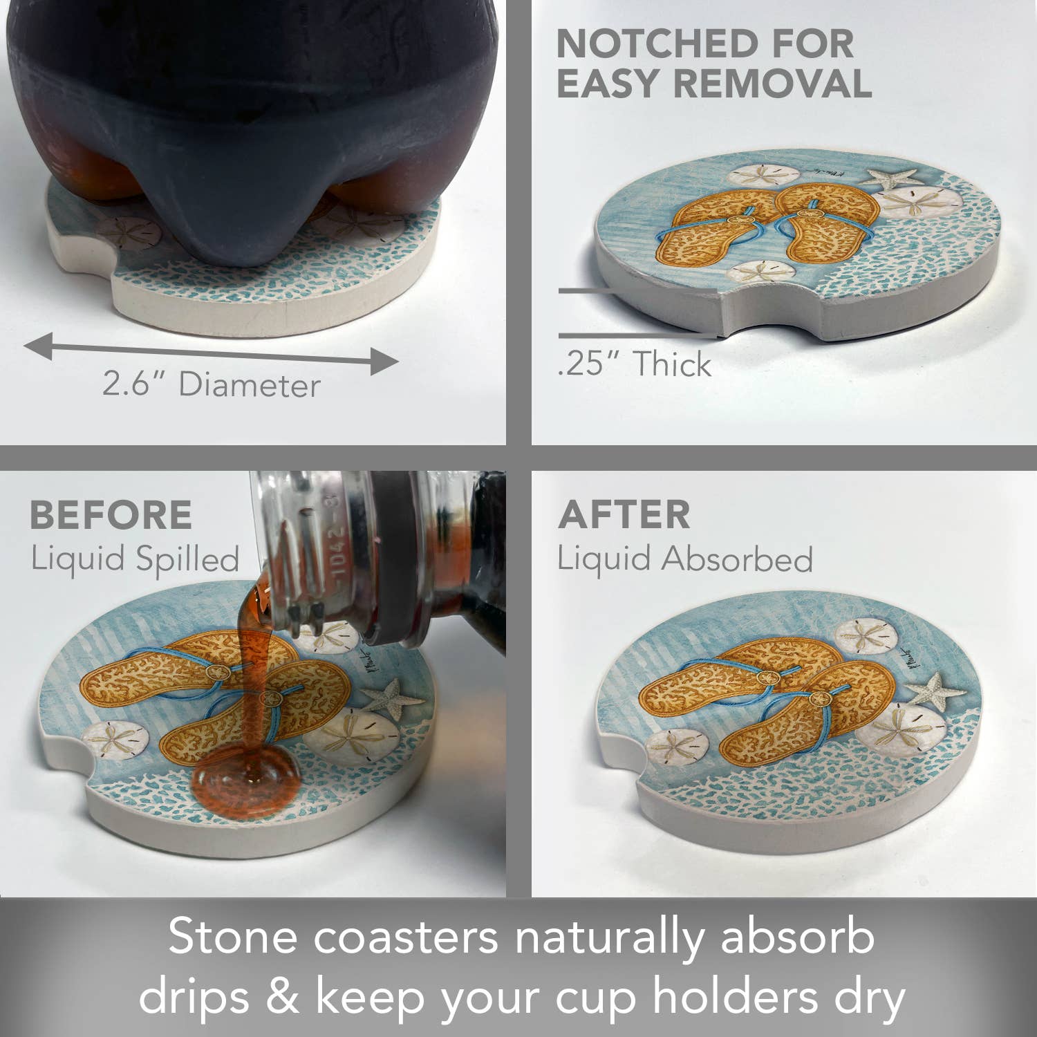 CounterArt/Highland Home/Thirstystone - Wholesale Car Coaster - Unisex - Key Largo Sandals Bulk Stone Car Coaster-NO PACKAGING2