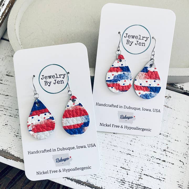 *CLEARANCE* Small Teardrop Earrings: Red/White/Blue for wholesale by Jewelry By Jen
