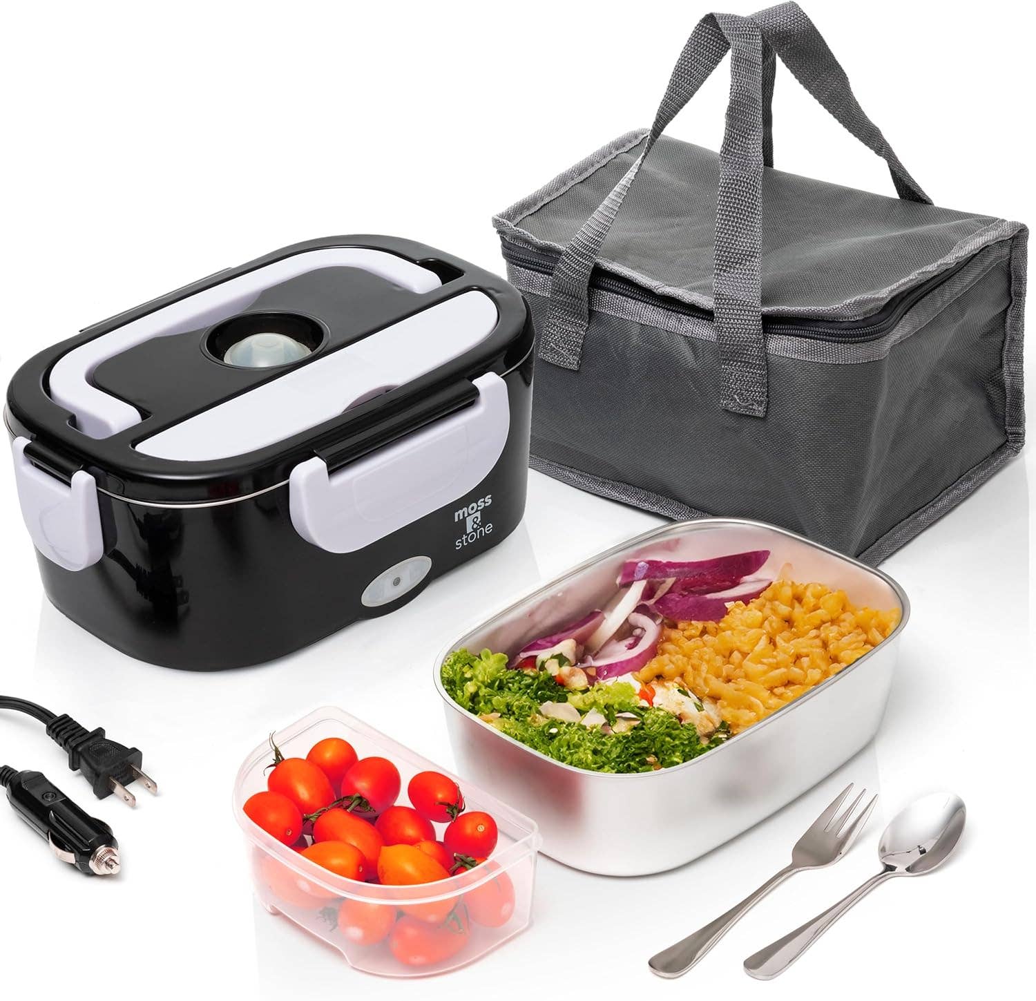 Moss & Stone - Wholesale Lunch Bag/Box - Electric Lunch Box Food Heater for Adults Food Warmer Lunch Box, 12/24/110v Lunch Box Warmer Portable For Work/Car/Truck, Fork & Spoon & 1.5L Removable S.S Container0