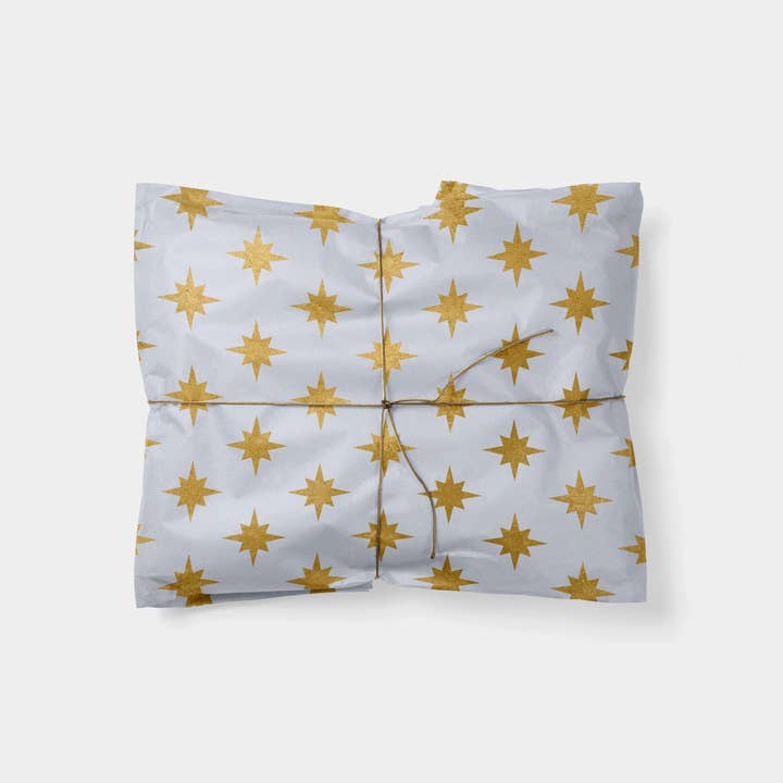 The Design Craft - Wholesale Flat Wrap - Gold Star Holiday Gift Wrap