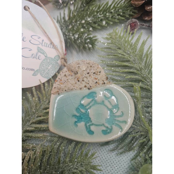 Teal Turtle Studio - Wholesale Ornament - Mini Sandy Crab Heart Ornaments