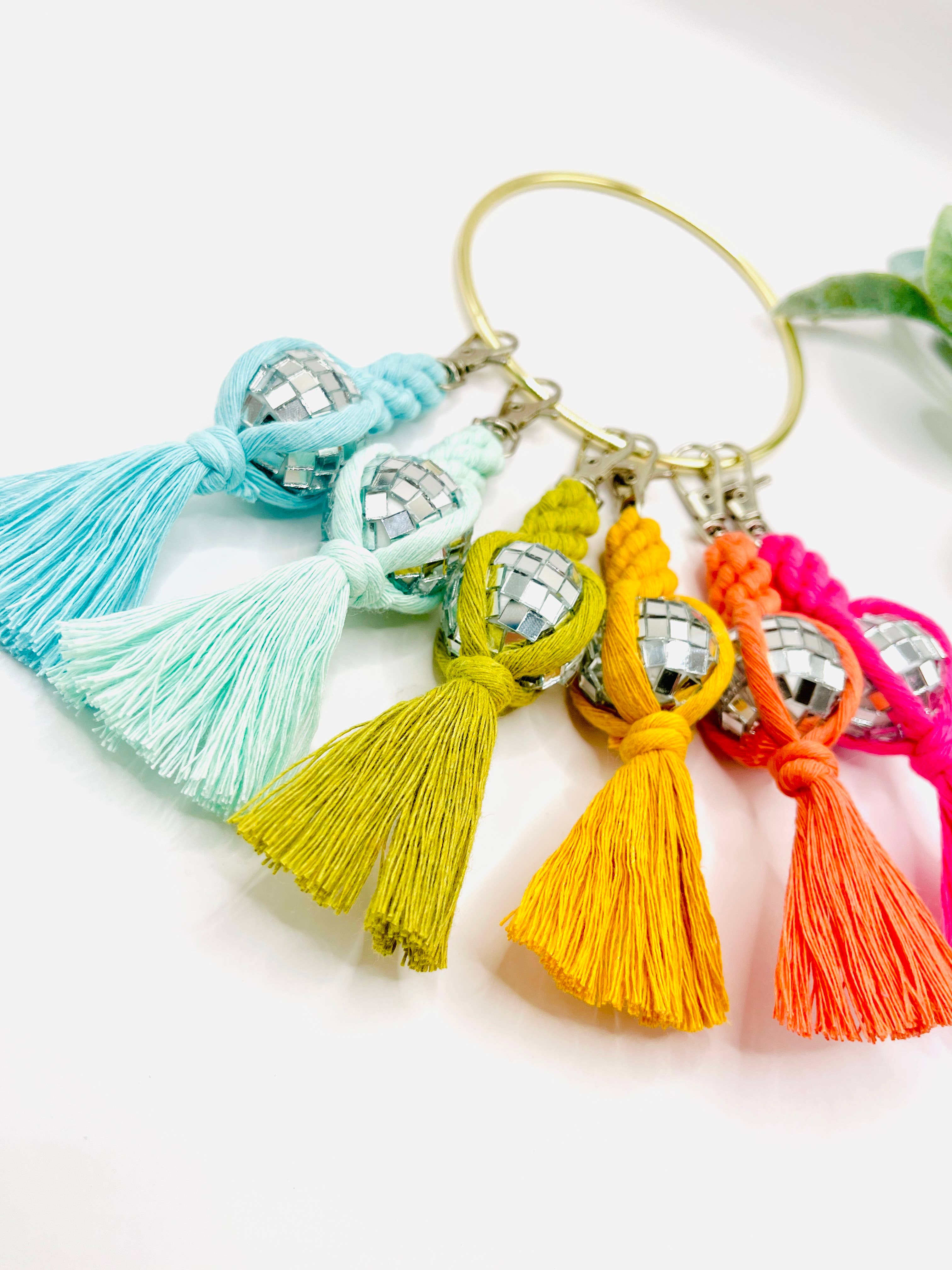 MarissaDDesigns - Wholesale Keychain - Women's - Vibrant Macrame Disco ball Keychain | Handmade | Groovy Gift4