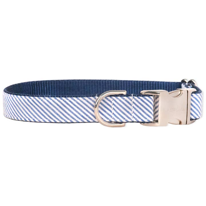 Collier pour chien Seersucker bleu pour la vente par Crew LaLa