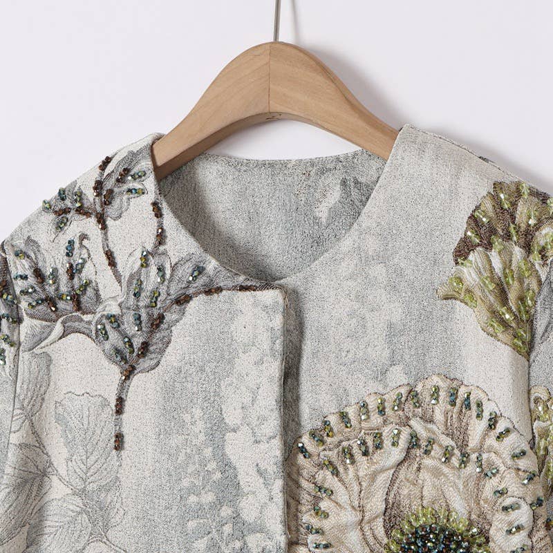 Productseeker - Venta al por mayor Vestido - Mujer - Abrigo floral bordado a mano con cuentas de jacquard CT102Y5