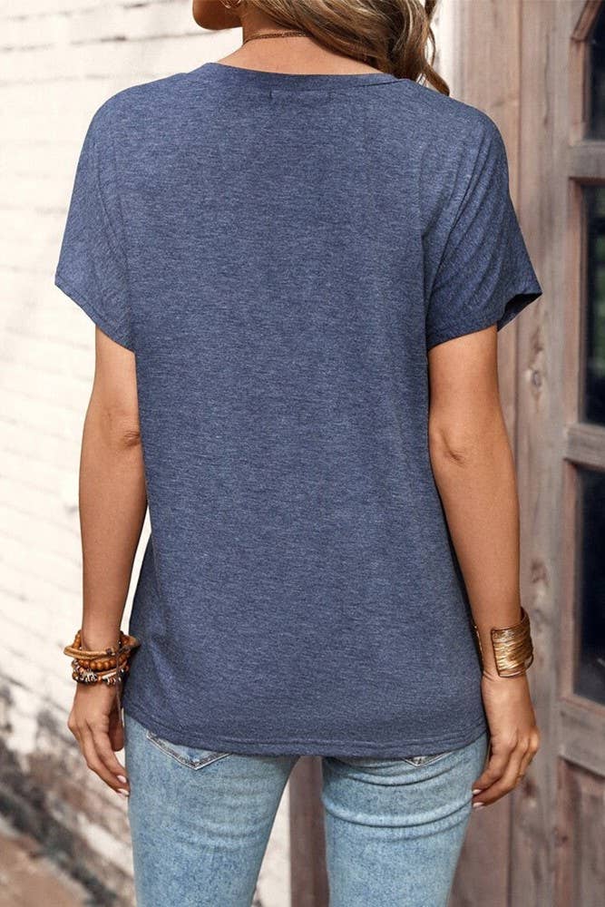 UNISHE - Wholesale T-shirt – women's - Summer Button Up V-neck Plain Short Sleeves Top ZK128412