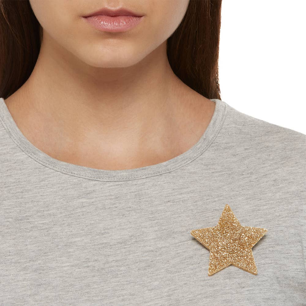 Goud Glitterbroche met gouden ster voor groothandel op Faire1