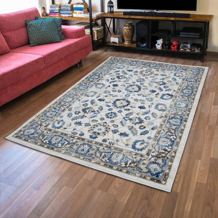 home mart goods - Wholesale Area Rug - 5x7 Feet Ivory Blue Floral Traditional Oriental Area Rug