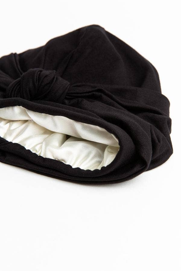Black Satin-Lined Knot Turban for wholesale on Faire4