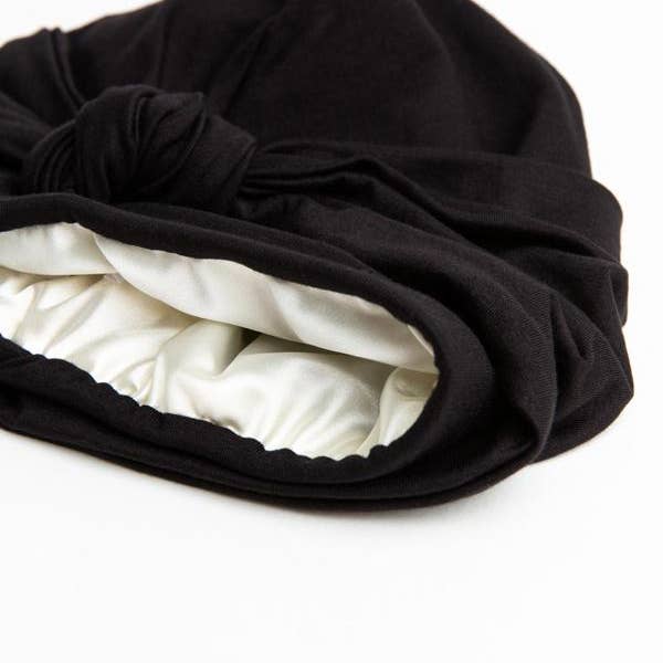 Black Satin-Lined Knot Turban for wholesale on Faire4
