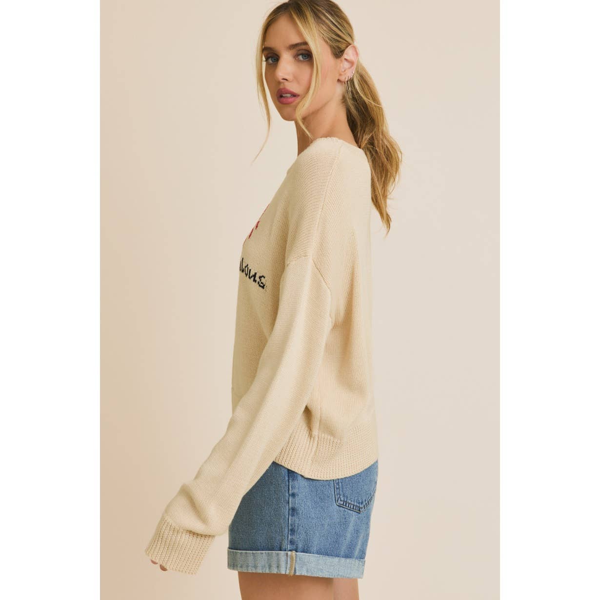 ELFENBEIN Gemütlicher Rundhals-Pullover mit Krabbenmotiv für den Großhandel auf Faire2