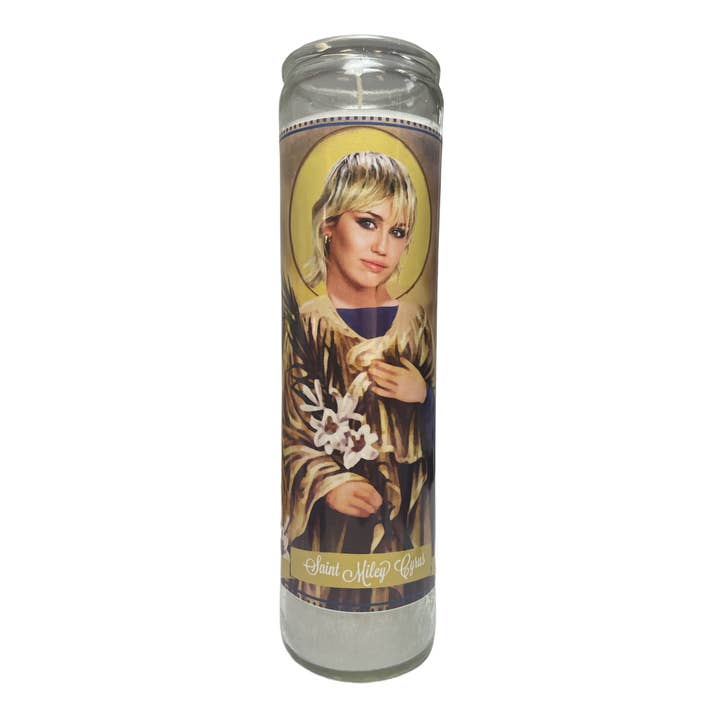 The Luminary and Co. - Venta al por mayor Vela votiva - Miley Cyrus - Vela de oración devocional, diseño de santo