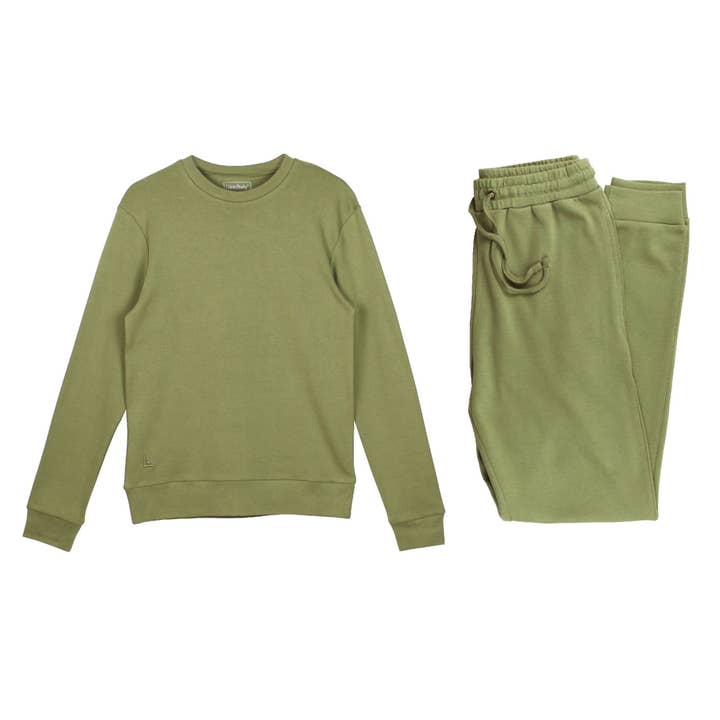 Sage | Women's Organic Comfy Crew & Jogger Set for wholesale by L'ovedbaby
