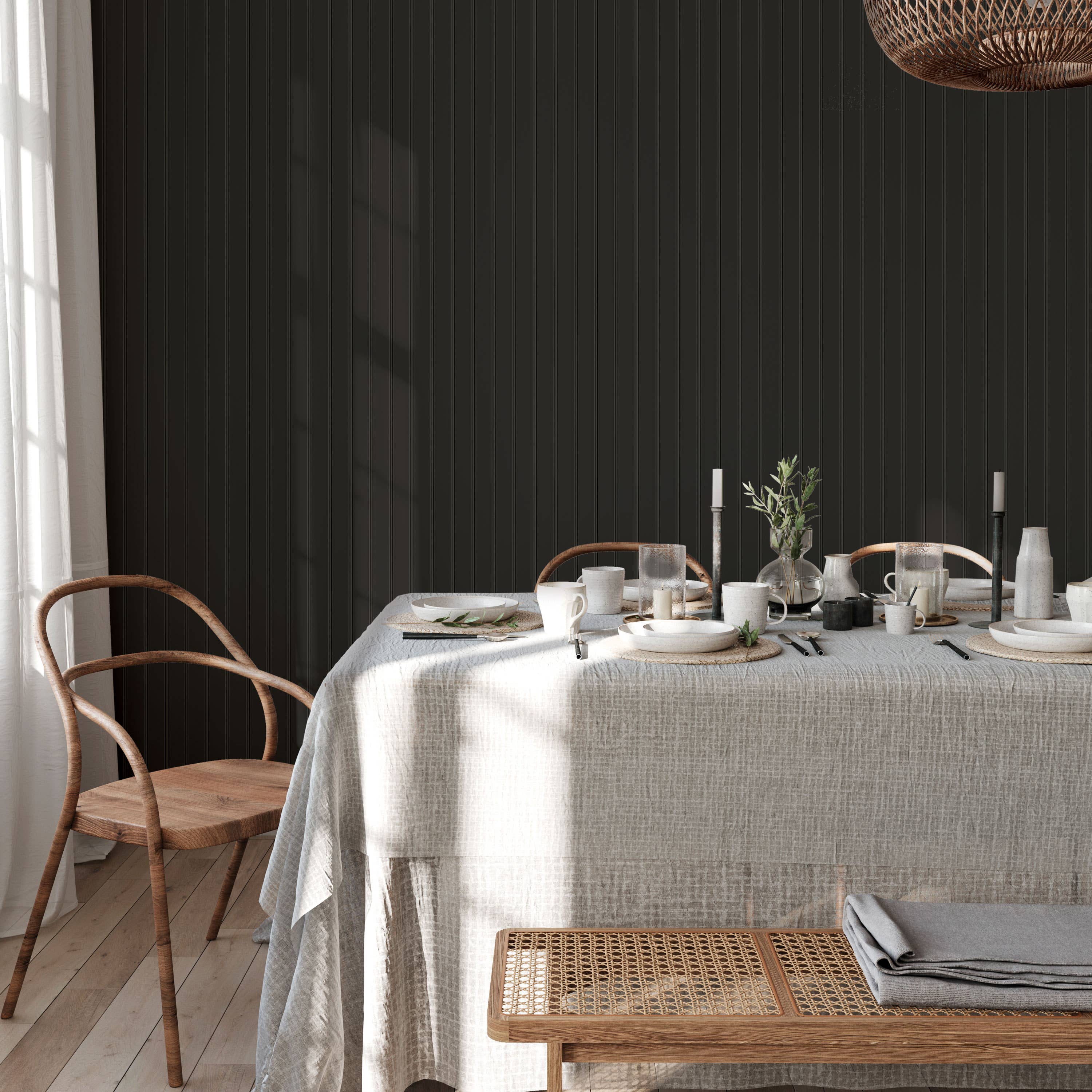 Beadboard Onyx Black Peel and Stick Wallpaper, 28 sq. ft. for wholesale on Faire2