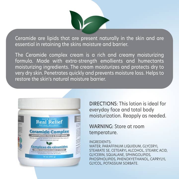 homeolab International Inc - Vente Crème hydratante pour le visage - Crème hydratante Real Relief Ceramide Complex 14 oz5