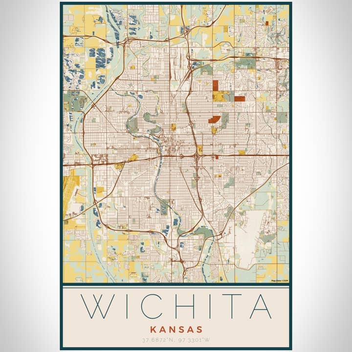 JACE.design - Wholesale Art Print - Wichita KS Map Print Woodblock2