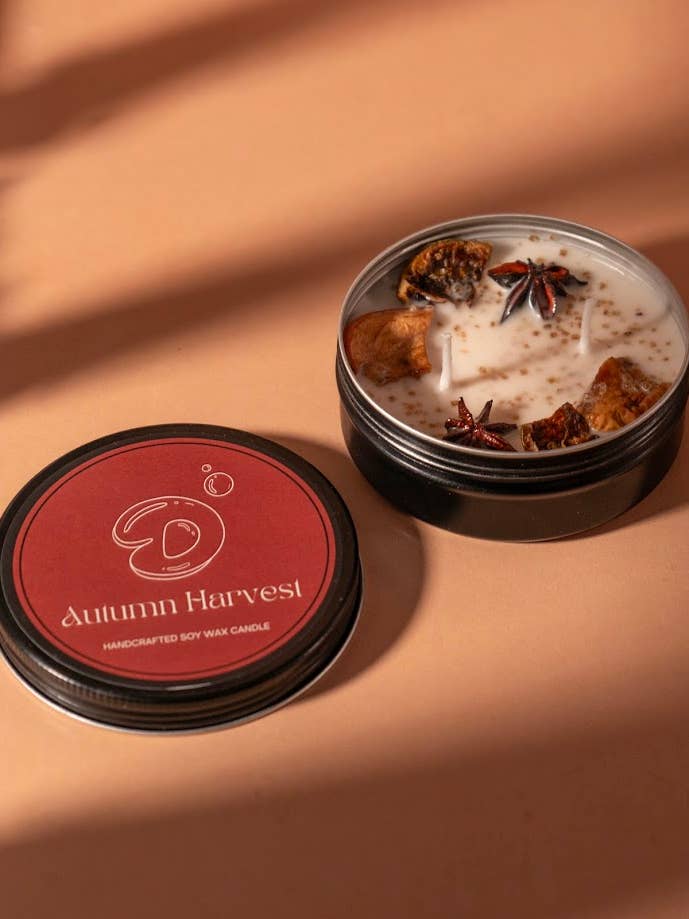 Autumn Harvest Tin Candle for wholesale by Danla