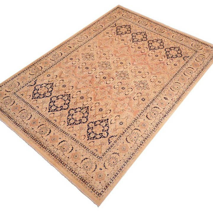 Antik vegetabilsk farvet Kashan beige/blå uldtæppe - 8'1'' x 10'1'' for engroshandel hos Arshs Fine Rugs