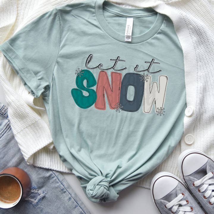 Trendy Transfers – Engroshandel Sublimationstryk – Lad det sne Faux Glitter DTF Varmeoverførsel